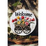 kutuTR Papatya Desenli MDF "Welcome" Kapı Panosu – 20 cm Ahşap Görünümlü Dekor KS004