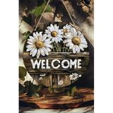 kutuTR Papatya Desenli MDF "Welcome" Kapı Panosu – 20 cm Ahşap Görünümlü Dekor