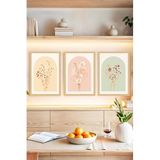 Kututr Pastel Renkli Çiçek Desenli 3’Lü Çerçeve Görünümlü Tablo Seti Crvs1162,Çerçevesiz Crvs1162 30 X 40