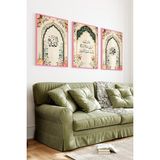 KutuTR Pembe Ahşap Çerçeveli 2duv Baskı 3’lü Mdf Tablo–kemer Formlu Islami Hat-Pembe CRV1203 - 32 x 42