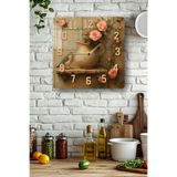 kutuTR Pembe Güllü Kuş ve Sürahi Temalı Temperli Cam Kare Saat 33x33 cm Ebadında UV Baskı - KCS042