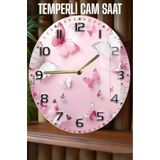 Kututr Pembe Kelebek Desenli 3D Görünümlü Temperli Cam Saat – 33 Cm Csdw393,Csdw393 X