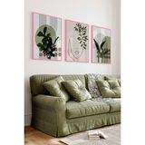 KutuTR Pembe Renkli Ahşap Çerçeveli 2duv Baskı 3’lü Mdf Tablo-Minimal Yüz ve Botanik Desen-Pembe CRV1030 - 23 x 32
