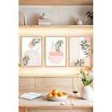 Kututr Pembe Tonlarda Bitkisel Modern 3’Lü Tablo Seti – Çerçeve Görünümlü Crvs1124,Çerçevesiz Crvs1124 30 X 40