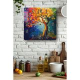 kutuTR Renkli Ağaç Temalı Temperli Cam Kare Saat 33x33 cm Ebadında UV Baskı - KCS008