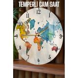 Kututr Renkli Dünya Haritası 3D Görünümlü Temperli Cam Saat – 33 Cm Csdw370,Sdw370 X