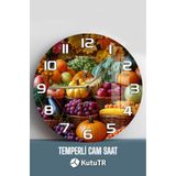kutuTR Renkli Hasat Temalı 3D Görünümlü Temperli Cam Saat – 33 cm CSDW353