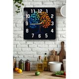 kutuTR Renkli Hayat Ağacı Temalı Temperli Cam Kare Saat 33x33 cm Ebadında UV Baskı - KCS067