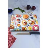 kutuTR Renkli Kahvaltı Sofrası Desenli Temperli Cam Kesme Tahtası 21X30 cm Ebadında UV Baskı - CKT001