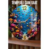 Kututr Renkli Mercan Resifleri Desenli 3D Görünümlü Temperli Cam Saat – 33 Cm Csdw400,Csdw400 X