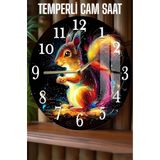 kutuTR Renkli Sincap Temalı 3D Görünümlü Temperli Cam Saat – 33 cm CSDW098