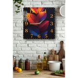 kutuTR Renkli Yaprak Desenli Temperli Cam Kare Saat 33x33 cm Ebadında UV Baskı - KCS069