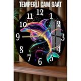 kutuTR Renkli Yunus Desenli Tasarım 3D Görünümlü Temperli Cam Saat – 33 cm CSDW100