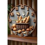kutuTR Rustik Ekmek Temalı MDF Duvar Saati – 33 cm | 3D Görünümlü UV Baskılı Mutfak Dekoru SDW347