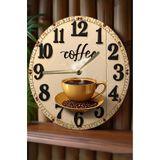 kutuTR Sessiz Yuvarlak Ahşap Duvar Saati, Kuvars Coffe Desen 2d Sdw028