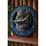 kutuTR Sessiz Yuvarlak Ahşap Duvar Saati, Kuvars Hareketli 2d Kedi Desen 2d Sdw023
