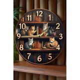 Kututr Sessiz Yuvarlak Ahşap Duvar Saati Kuvars Hareketli 2D Kedi Desen Sdw018,Sdw018 33 X