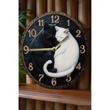 kutuTR Sessiz Yuvarlak Ahşap Duvar Saati, Kuvars Hareketli 3d Görünümlü 2d Saat Kedi Desen 33 cm, sdw033