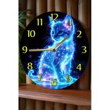 Kututr Sessiz Yuvarlak Ahşap Duvar Saati, Kuvars Kedi Desen 2D Sdw025