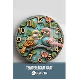 kutuTR SEVİMLİ KUŞLARLA RENKLİ ZAMANLAR 3D Görünümlü Temperli Cam Saat – 33 cm CSDW334
