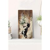 Kututr Sevimli Siyah Beyaz Kedi Temalı Temperli Cam Duvar Saati – 30X60 Cm Hd Uv Baskı– Cusd058,Cusd058 30 X 60