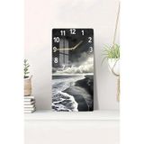 kutuTR Siyah Beyaz Sahil Dalgaları Temalı Temperli Cam Duvar Saati 30X60 cm UV Baskı, USD065