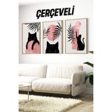 Kututr Siyah Kedili Pembe Güneş Temalı 3'Lü Çerçeveli Tablo Seti Crv1035,Çerçeveli Crv1035 23 X 32