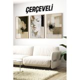 Kututr Soyut Kadın Portresi Ve Çiçek Temalı 3’Lü Ahşap Çerçeveli Sanatsal Tablo Seti Crv1167,Çerçeveli Crv1167 23 X 32
