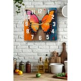 kutuTR Turuncu ve Pembe Kelebek Temalı Temperli Cam Kare Saat 33x33 cm Ebadında UV Baskı - KCS027