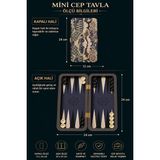 kutuTR TVL06 Katlanabilir Mini Cep Tavlası Ahşap MDF Taşınabilir Tavla Seti Desenli 2 Adet Tabak Altlığı
