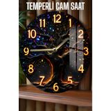 kutuTR UV Baskı Temperli Cam Duvar Saati Renkli Yapraklı Hayat Ağacı Tasarımı 33x33 cm, CSDW457