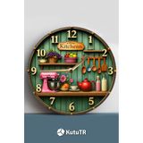 kutuTR UV Baskılı 3D Görünümlü Vintage Mutfak Temalı Ahşap Duvar Saati – 33x33 cm Sdw155