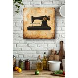 kutuTR Vintage Dikiş Makinesi Temalı Temperli Cam Kare Saat 33x33 cm Ebadında UV Baskı - KCS093