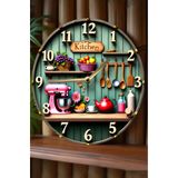 kutuTR Vintage Kitchen Temalı MDF Duvar Saati – 33 cm | 3D Görünümlü UV Baskılı SDW350