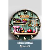 kutuTR Vintage Mutfak Temalı Temperli Cam Saat – 33x33 cm CSDW350