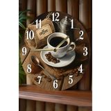 Kututr Zamanın Klasik Lezzeti – Kahve Temalı Sessiz Yuvarlak Ahşap Duvar Saati Kuvars Coffe 2D Sdw2012,Sdw2012 33 X