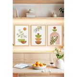 Kututr Zeytin Dalı Ve Geometrik Formlu Modern 3’Lü Tablo Seti – Ahşap Çerçeve Görünümlü Crvs1166,Çerçevesiz Crvs1166 13 X 17