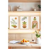 Kututr Zeytin Dalı Ve Geometrik Formlu Modern 3’Lü Tablo Seti – Ahşap Çerçeve Görünümlü Crvs1166,Çerçevesiz Crvs1166 30 X 40