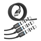KUULAA 3'lü Paket Manyetik Şarj Kablosu USB C, 3A Hızlı Şarj/Veri İletimi 3'ü 1 Arada Şarj Ucu ile Naylon Örgülü Telefon iProduct/Tip C/Mikro Cihaz ile Uyumlu Siyah (1,0 m/2,0 m)