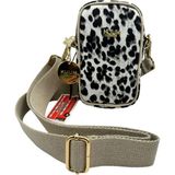 Kuum London Çarpraz Omuz Askılı Leopar Desenli Premium Kadın Çantası 19X12X8 - Küçük Boy - Beyaz Leopar