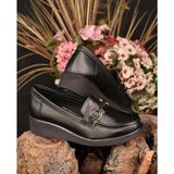 Kuum London K152505 Kadın Dolgu Taban Tokalı Loafer Günlük Ayakkabı - Siyah