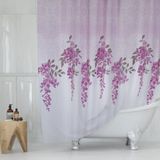 Küvet Perdesi Halkalı Banyo Perdesi-Salkım Desen Duş Perdesi, 180x200cm Tek Kanat Banyo Duş Perdesi