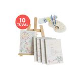 Kuytu Sanat Küçük Ressam Seti - 10 Adet 20 x 30 Önçizimli Tuval, 2 Adet Fırça, Palet, 12'li Boya ve Mini Şövale