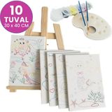 Kuytu Sanat Küçük Ressam Seti - 10 Adet 30 x 40 Önçizimli Tuval, 2 Adet Fırça, Palet, 12'li Boya ve Mini Şövale