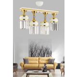 KUZEY AYDINLATMA Derin 4 Lü Kristal Taşlı Caka Beyaz Gold Yaldız Lüks Modern Avize