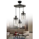 KUZEY AYDINLATMA Eylül 3 Lü Sarkıt Kristal Taşlı Siyah Krom Yaldızlı Modern Lüks Salon Avizesi