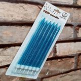 Kuzey Blue Bırthday Candle Vıp Uzun Parlak Metalik Simli Mavi Pasta Mumu 6 Adet Simli Mavi Doğum Günü Mumu