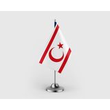 Kuzey Kıbrıs Türk Cumhuriyeti (Kktc) Tekli Saten Masa Bayrağı Seti