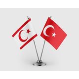 Kuzey Kıbrıs Türk Cumhuriyeti ve Türk Bayrağı Ikili Saten Masa Bayrağı Takımı