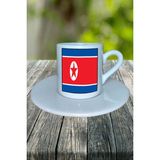 Kuzey Kore Ülke Bayrağı Bayrak Baskılı Türk Kahvesi Fincanı Tabaklı Kişiye Özel Model 2